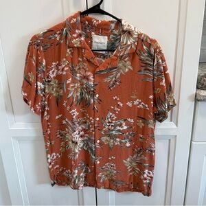 Denim and Flower Orange Hawaiian button up shirt